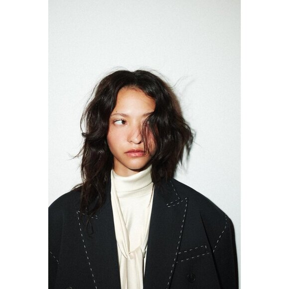 ZARA OVERSIZE TOPSTITCHING BLAZER - Picture 3 of 9